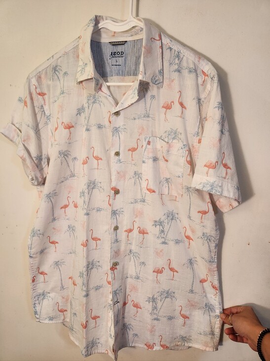 Izod Other - Izod White Short-Sleeve Camp Shirt with Coral Flamingo Print